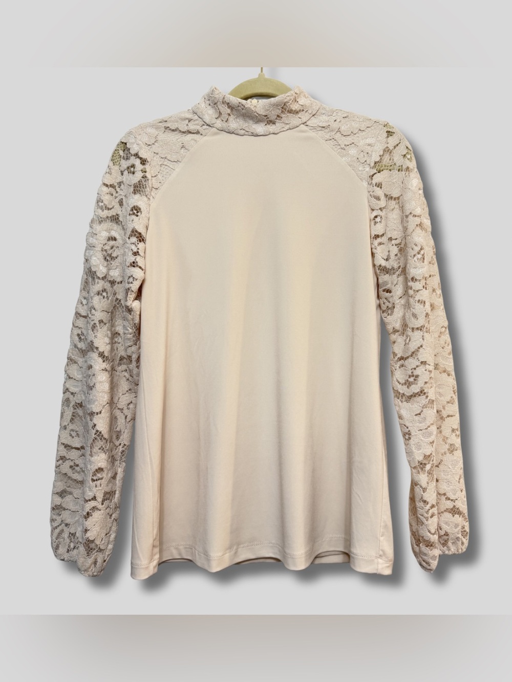 Susan Graver NWT Women's Cream Lace Sleeve Mock Neck Top